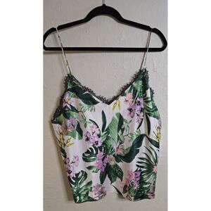 Victoria's Secret Satin Floral Lace Camisole Top XL Tropical Print Lingerie...